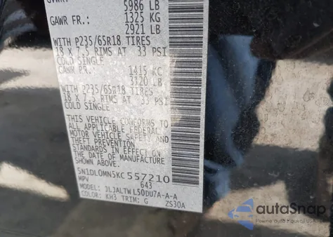 2019 Infiniti Qx60 Luxe from USA, damaged, VIN 5N1DL0MN5KC557210